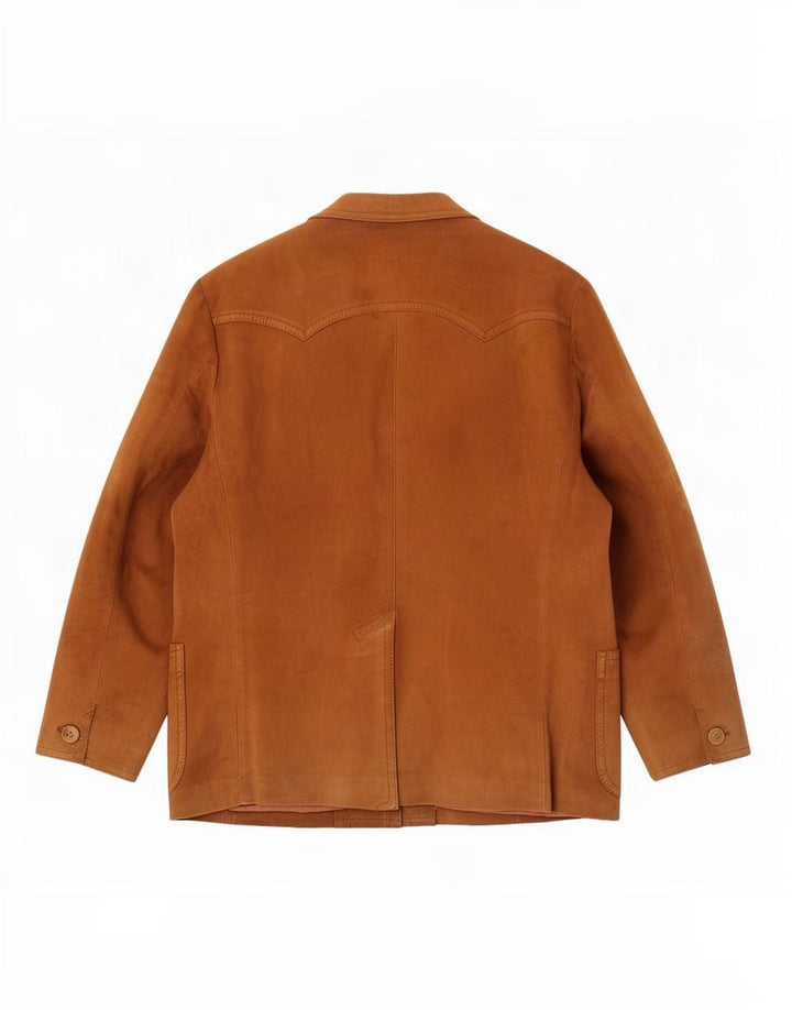 Giacca blazer vintage in pelle scamosciata da uomo a 2 bottoni UK 40 grande in pelle marrone