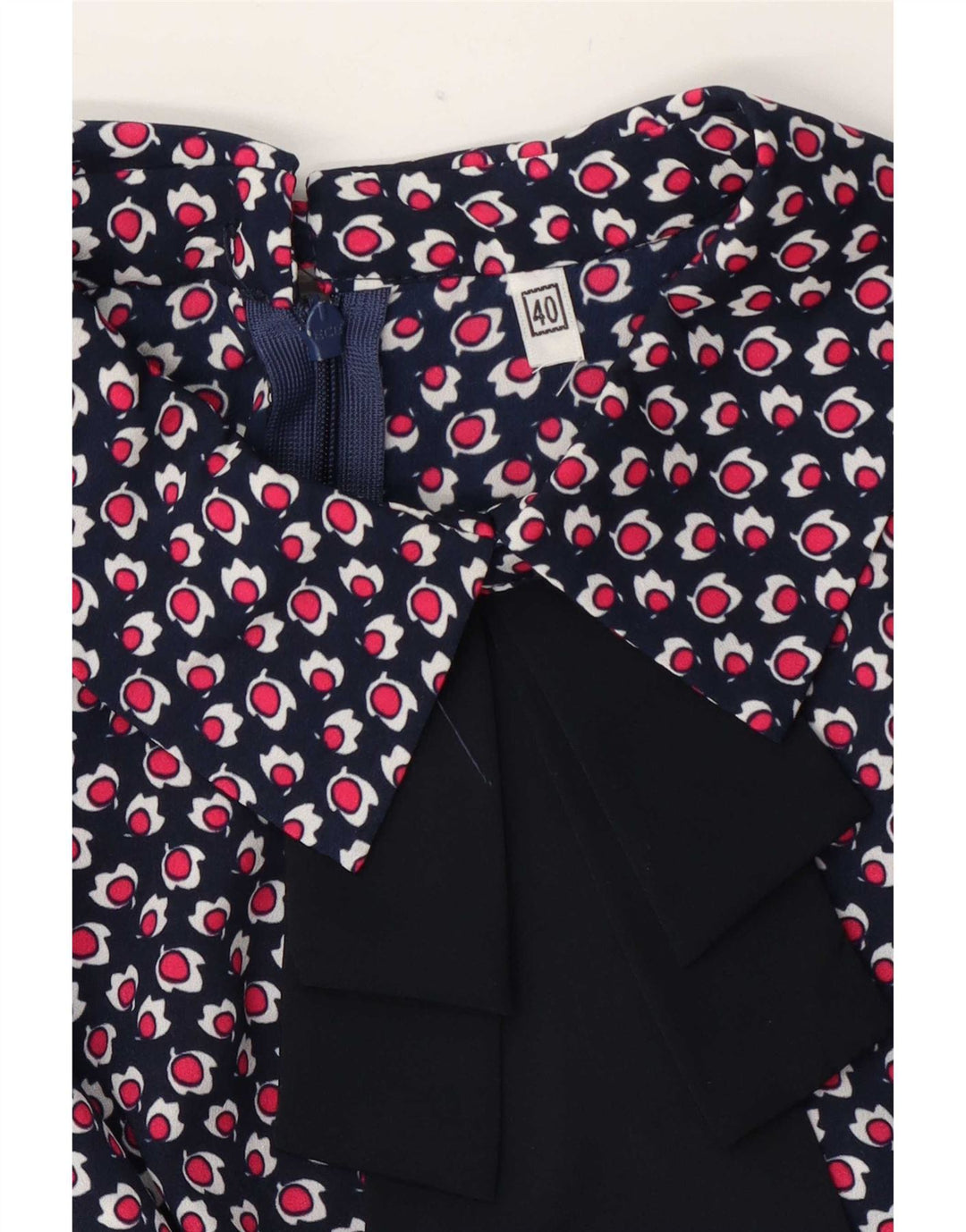 Camicetta vintage da donna con motivo astratto Top IT 40 piccolo blu navy