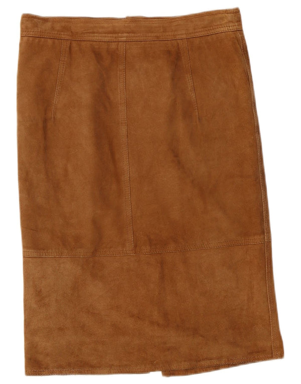 Gonna dritta vintage da donna in pelle scamosciata W30 beige medio