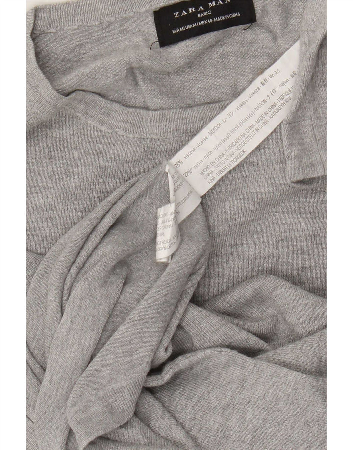 Maglione girocollo da uomo Zara in viscosa screziata grigio medio