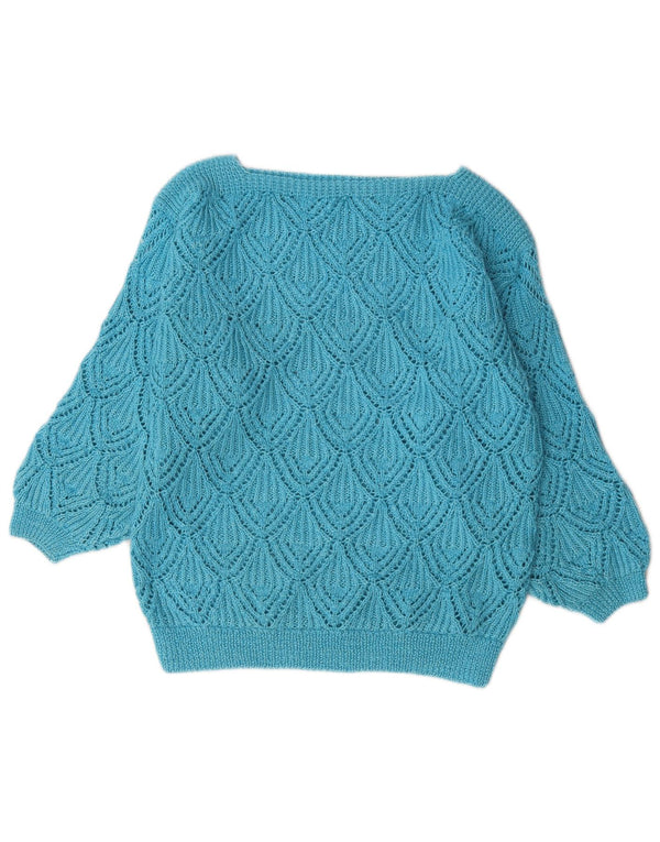 Maglione maglione vintage da donna con scollo a barca UK 14 grande blu