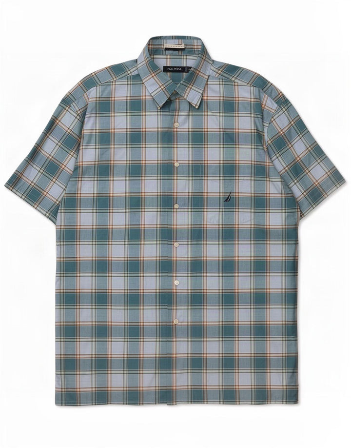 Camicia a maniche corte da uomo Nautica XL in cotone a quadri blu