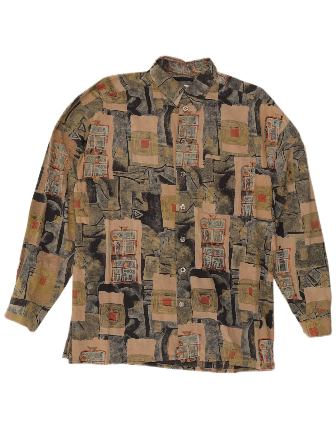 Camicia vintage da uomo grande in cotone patchwork multicolore