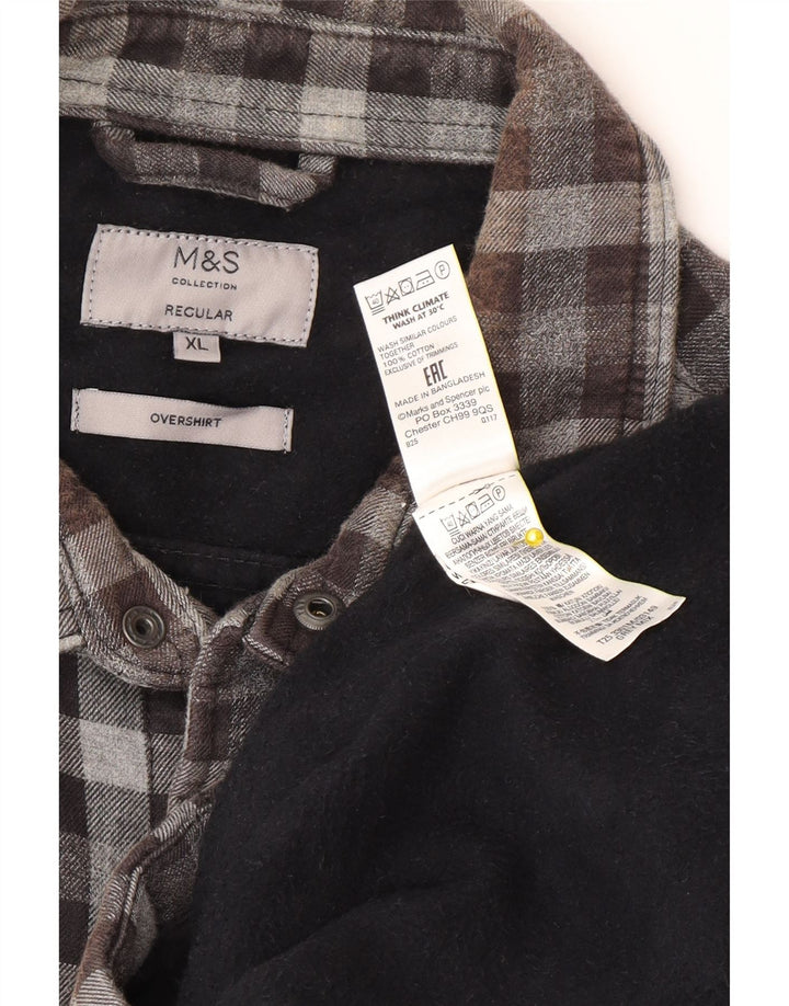 Marks & Spencer Camicia da uomo con vestibilità regolare in flanella XL a quadretti grigi