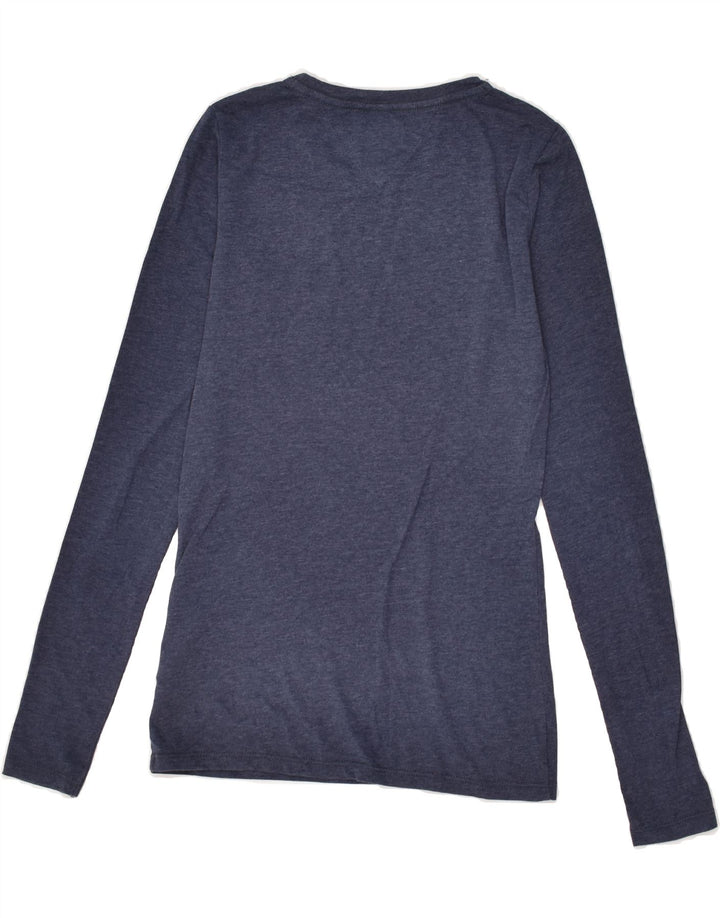 TOMMY HILFIGER Womens Graphic Top Long Sleeve UK 6 XS Navy Blue Cotton | Vintage Tommy Hilfiger | Thrift | Second-Hand Tommy Hilfiger | Used Clothing | Messina Hembry 