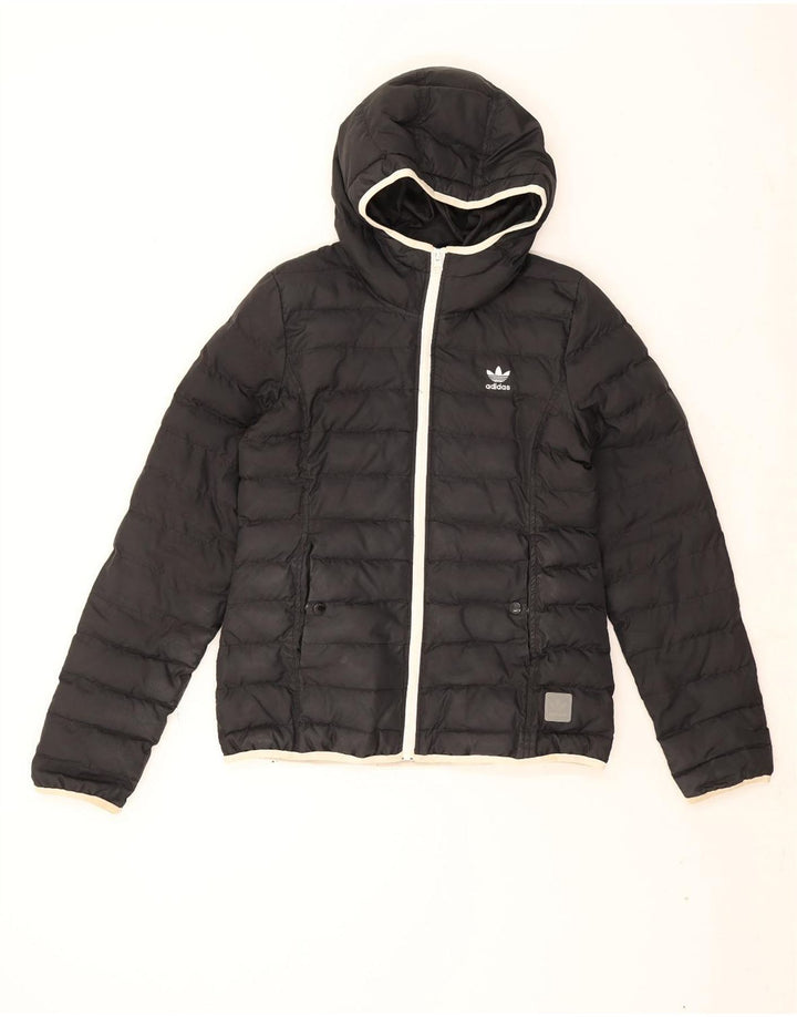 Giacca imbottita con cappuccio da donna Adidas UK 14 poliestere nero medio