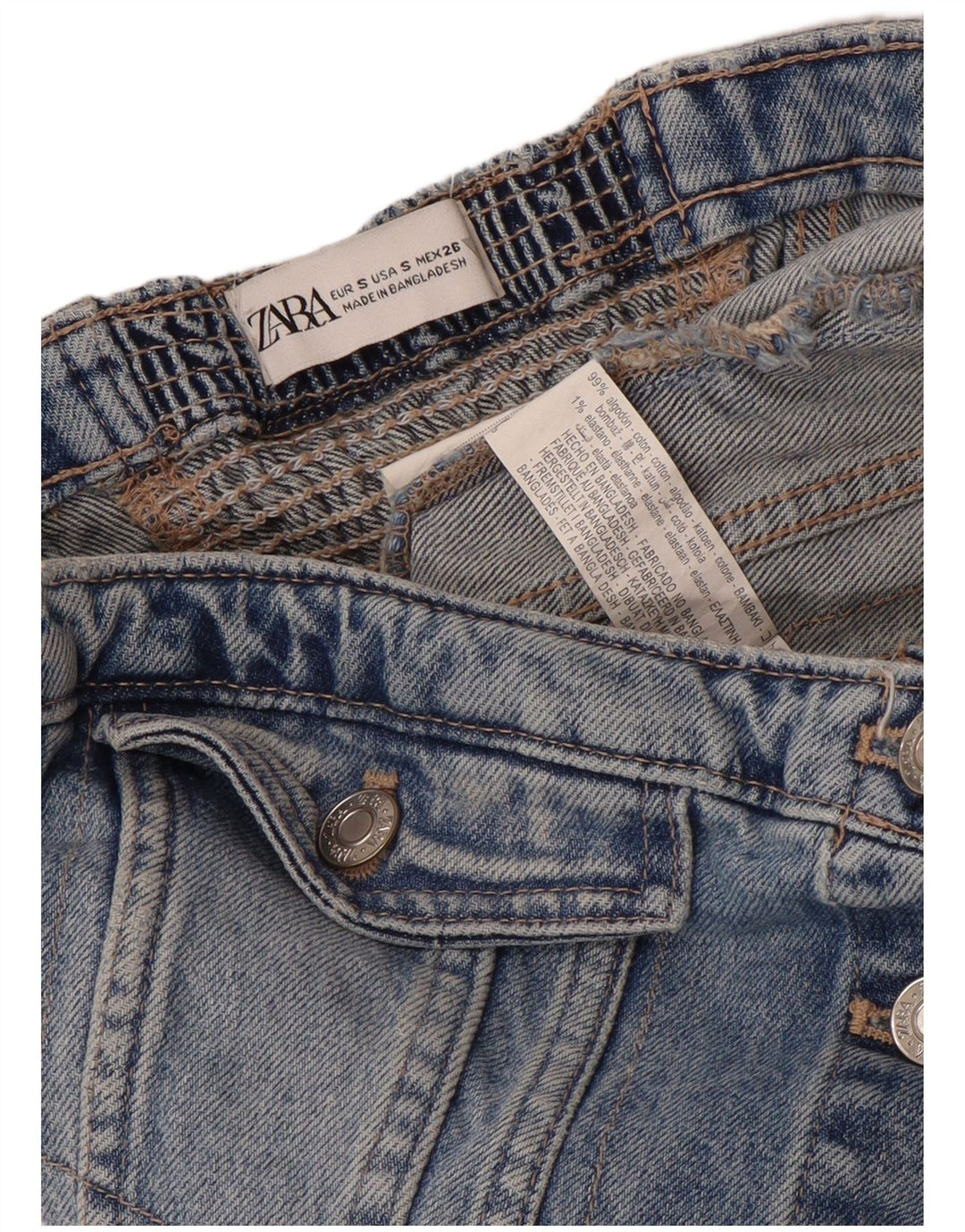 Top corsetto in denim senza spalline da donna Zara UK 8 piccolo cotone blu