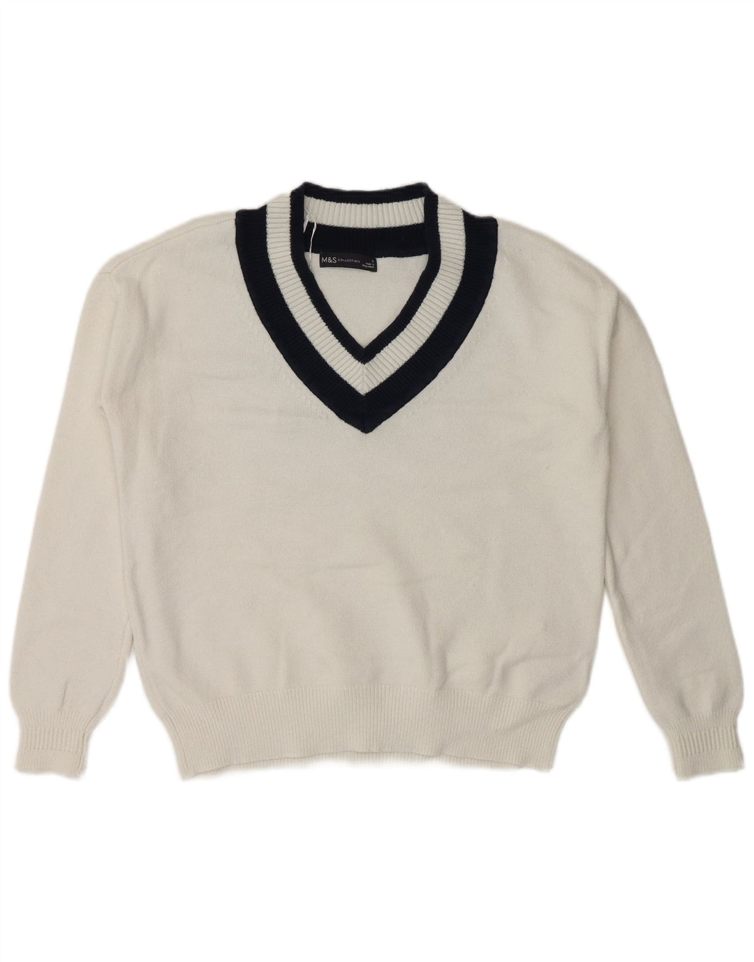 Maglione maglione con scollo a V da donna Marks & Spencer UK 10 Small White Colourblock