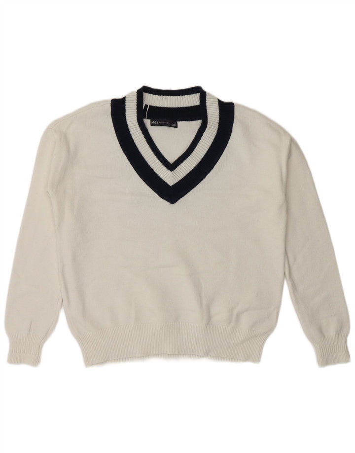 Maglione maglione con scollo a V da donna Marks & Spencer UK 10 Small White Colourblock