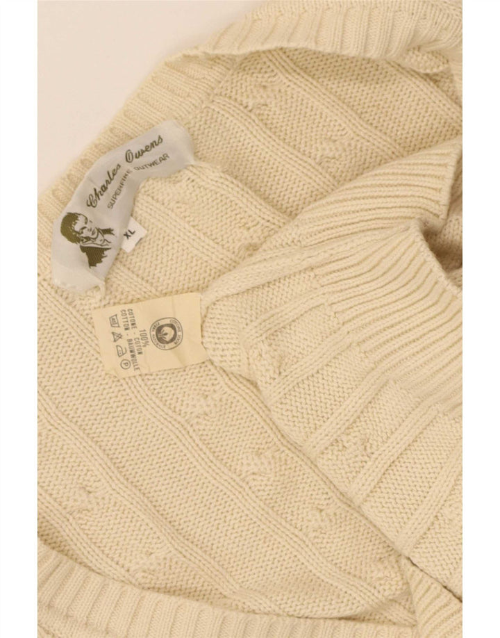 Maglione cardigan da uomo vintage XL in cotone beige