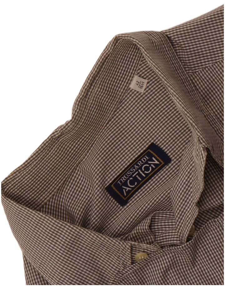 Camicia Trussardi da uomo a maniche corte taglia 42 16 1/2 Large a quadretti grigi