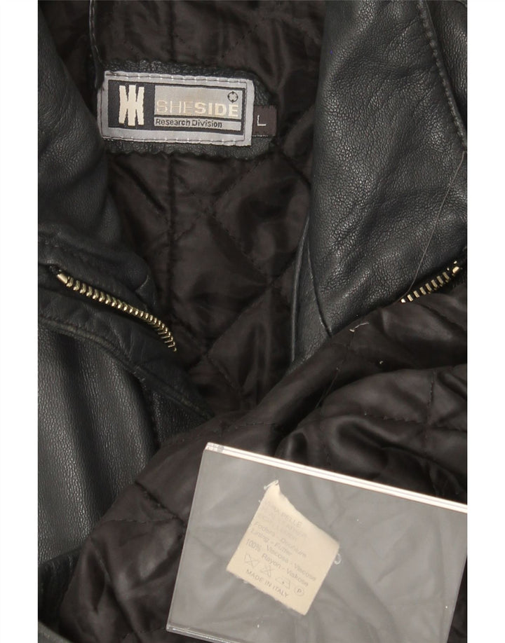 VINTAGE Womens Leather Coat UK 14 Large Black Leather Vintage Vintage and Second-Hand Vintage from Messina Hembry 