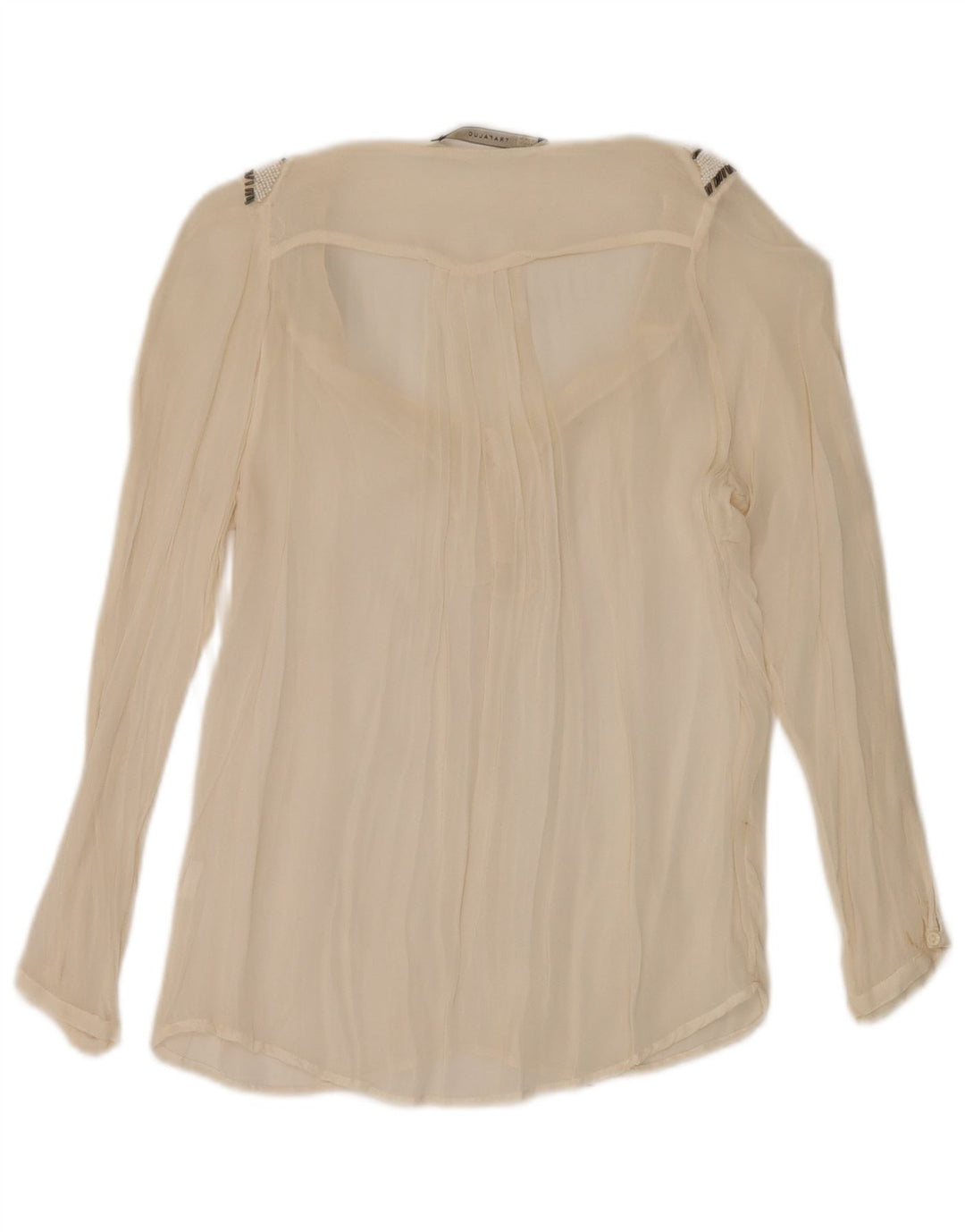Zara Donna Camicetta Oversize Trasparente a Maniche Lunghe Top UK 10 Small Beige