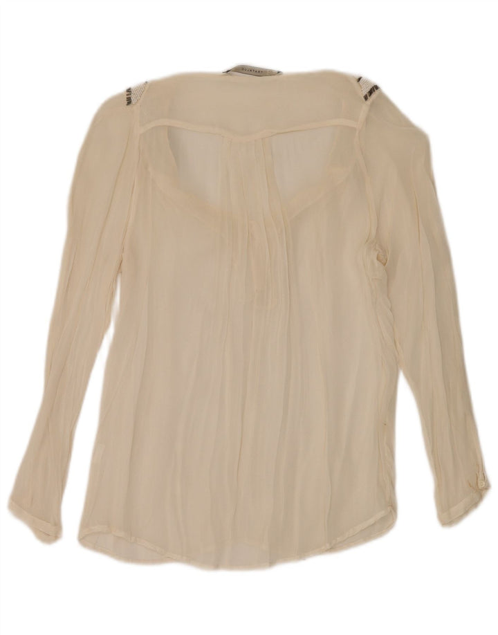 Zara Donna Camicetta Oversize Trasparente a Maniche Lunghe Top UK 10 Small Beige