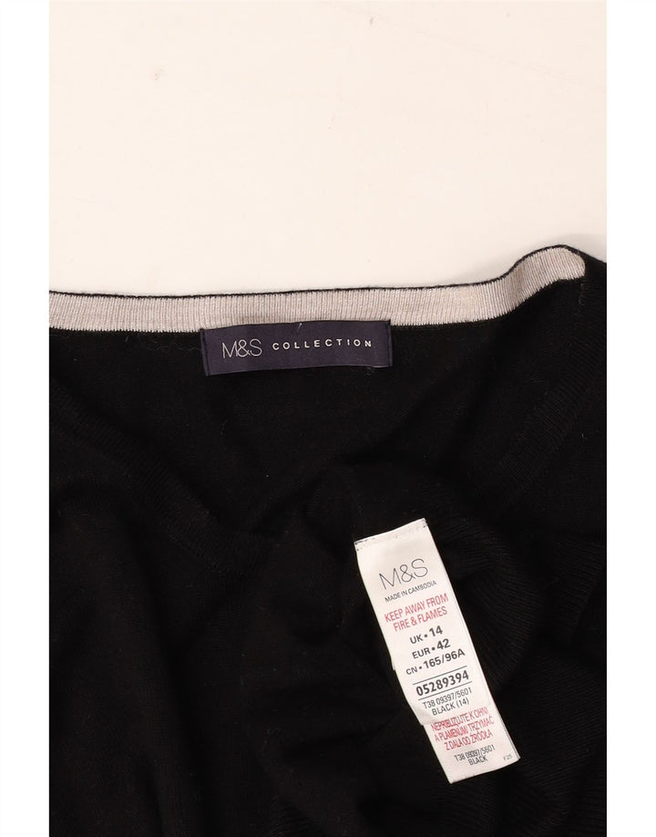 MARKS & SPENCER Maglione cardigan da donna UK 14 Viscosa nera media