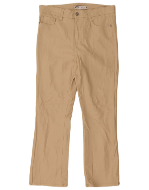Pantaloni dritti in pelle da donna Zara EU 38 Small W28 L26 Beige