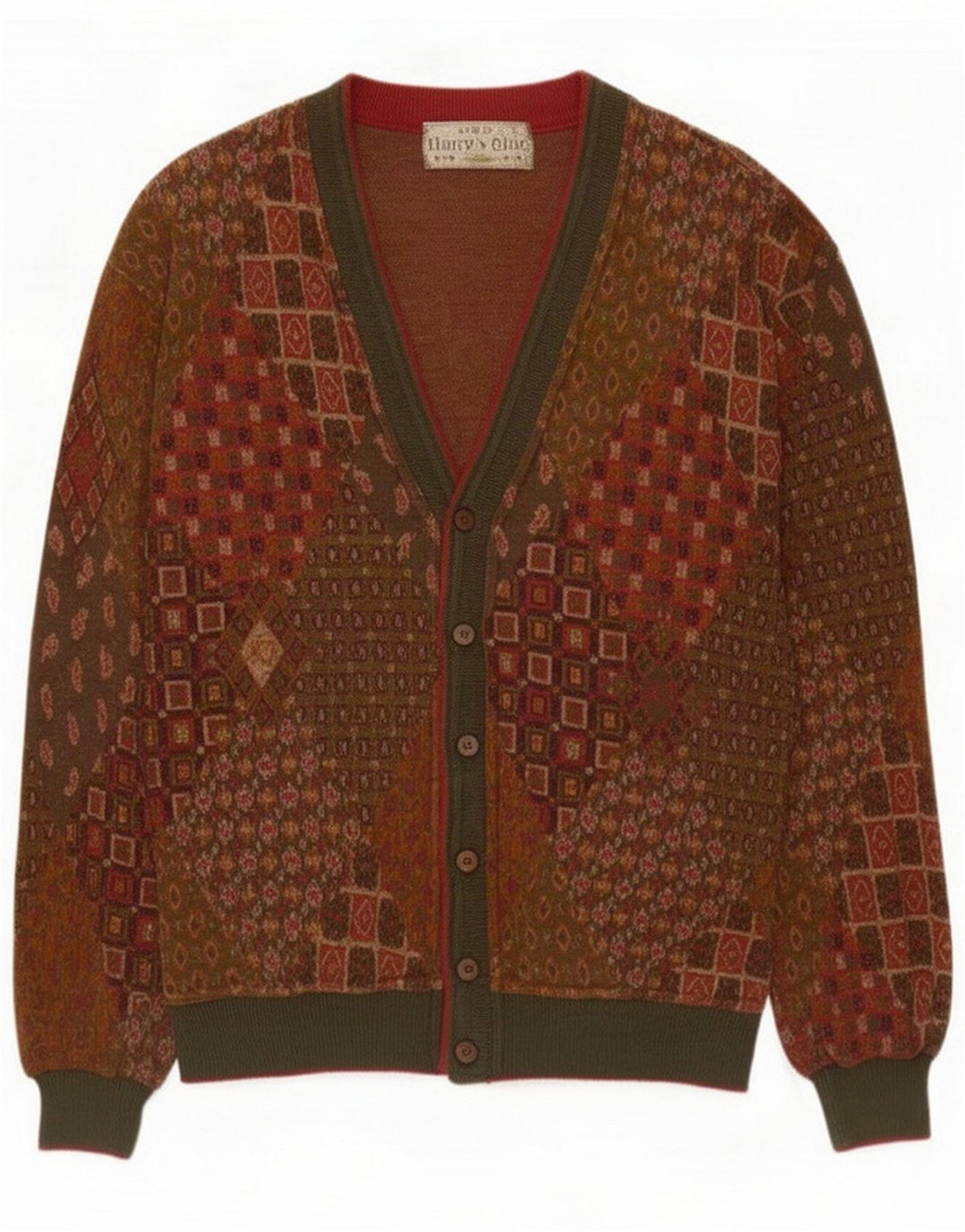Maglione cardigan da uomo vintage in cotone patchwork marrone medio