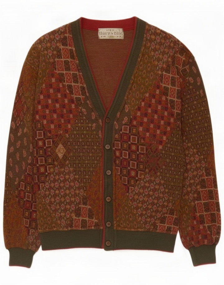 Maglione cardigan da uomo vintage in cotone patchwork marrone medio