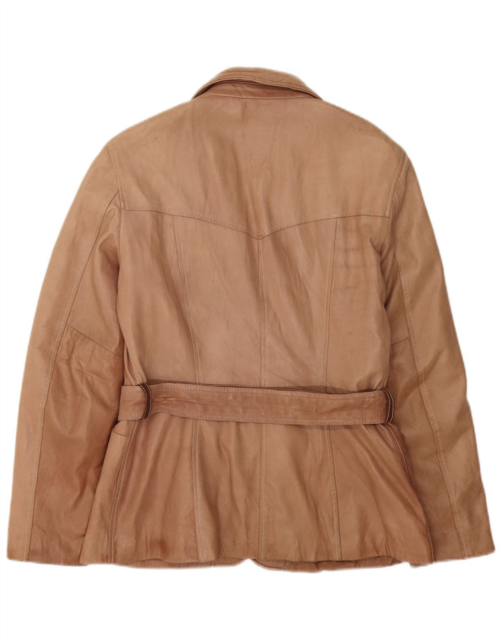 Giacca blazer in pelle da donna a 3 bottoni VINTAGE UK 16 grande marrone