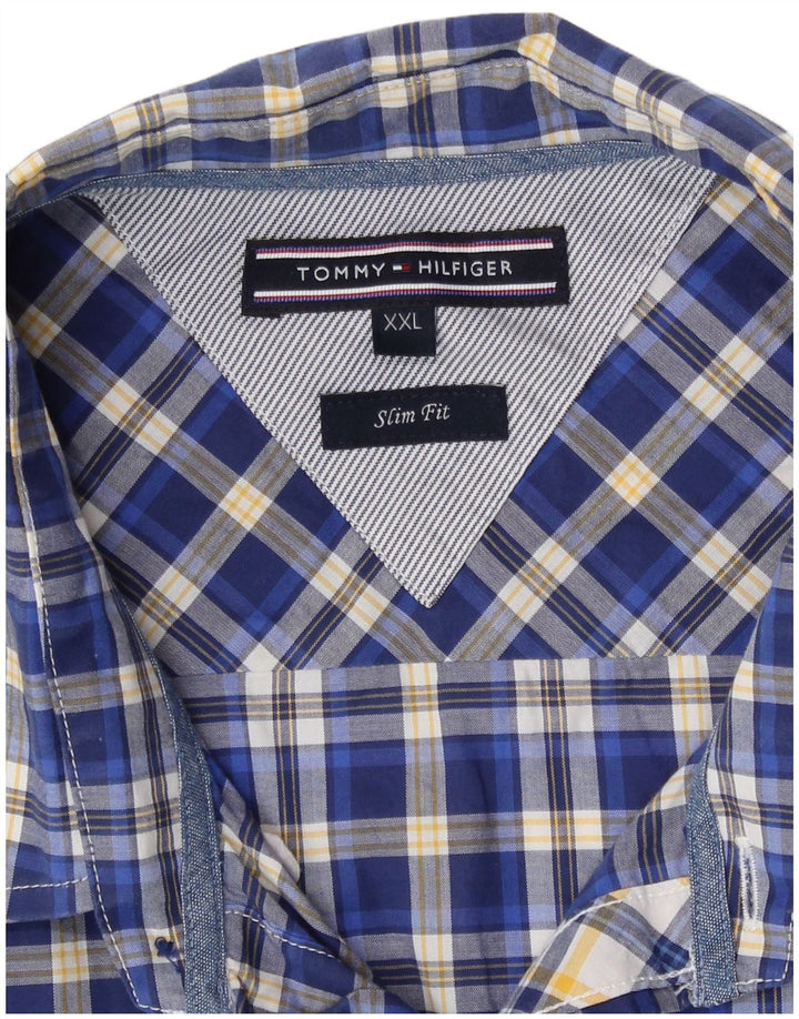 Camicia slim fit da uomo Tommy Hilfiger 2XL cotone a quadri blu