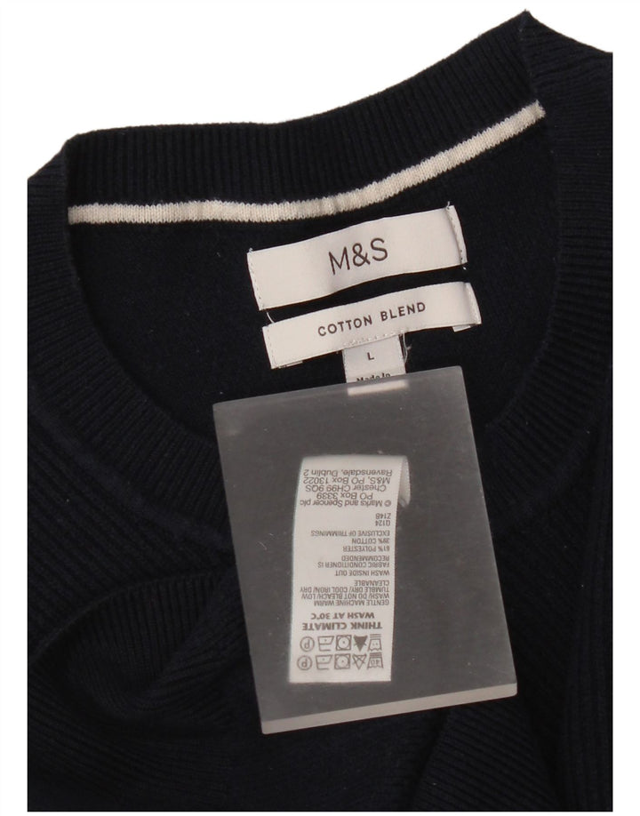 Maglione maglione girocollo da uomo Marks & Spencer grande poliestere blu navy