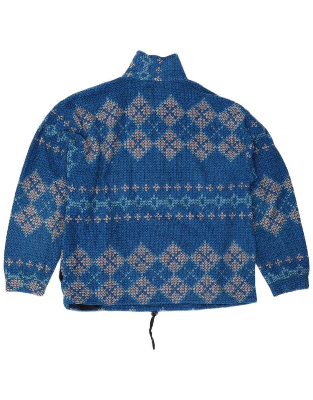 Maglione vintage da uomo con zip sul collo, grande blu geometrico