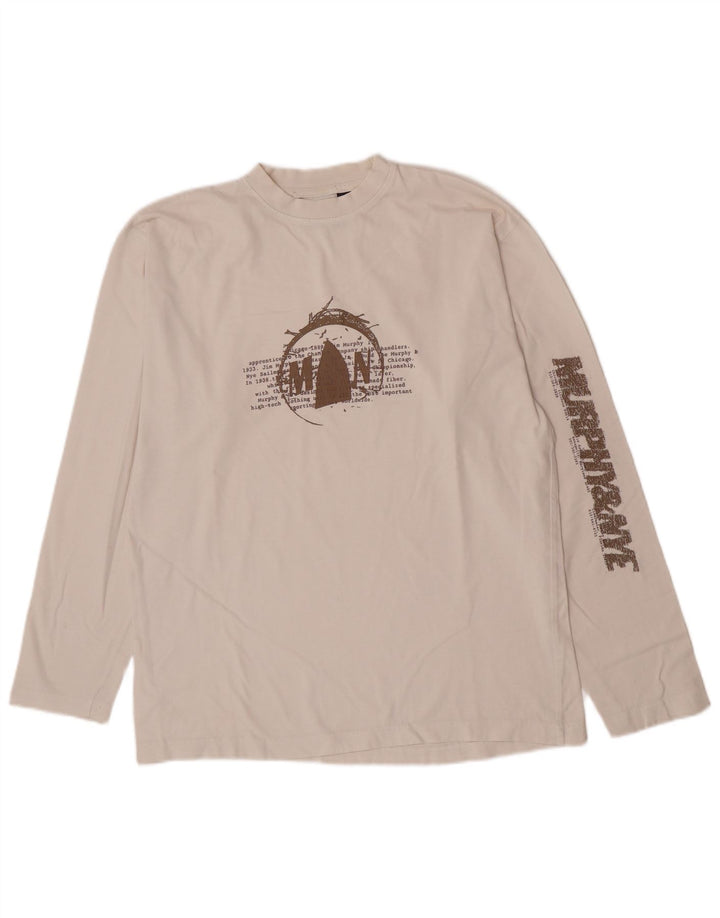 Murphy & Nye Top grafico da uomo a maniche lunghe in cotone bianco medio