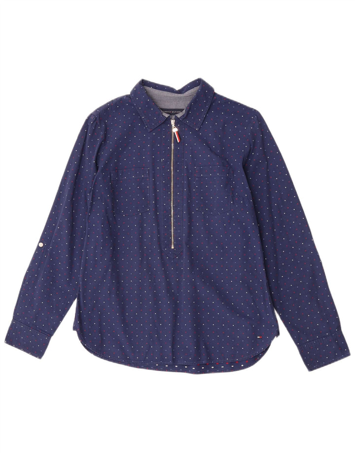 Camicia pullover da donna Tommy Hilfiger UK 14 cotone maculato blu navy medio