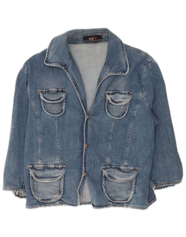Giacca in denim con maniche a 3/4 corta da donna Iceberg IT 46 Large in cotone blu