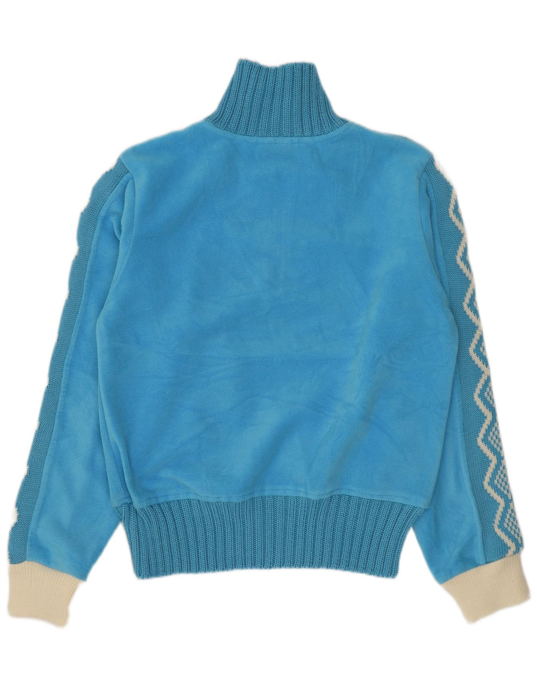 Maglione in pile da donna vintage con zip e collo UK 14 Poliestere geometrico blu medio