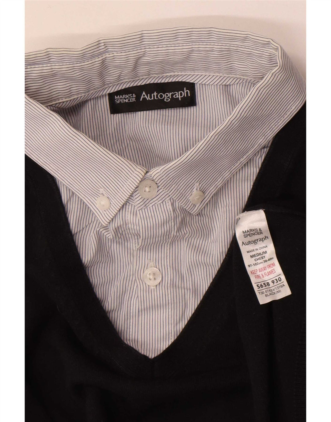 Maglione da uomo Marks & Spencer con scollo a V autografo, cotone nero medio
