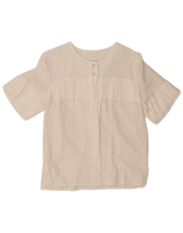 Camicetta camicia a maniche corte da donna VINTAGE UK 14 cotone bianco medio