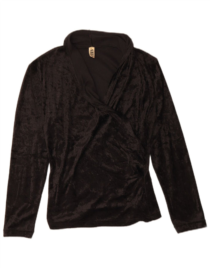 VINTAGE Womens Long Sleeve Blouse Top UK 14 Large Black