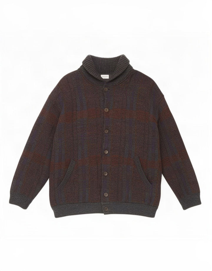 Maglione cardigan da uomo Settebello grande acrilico a quadri grigi