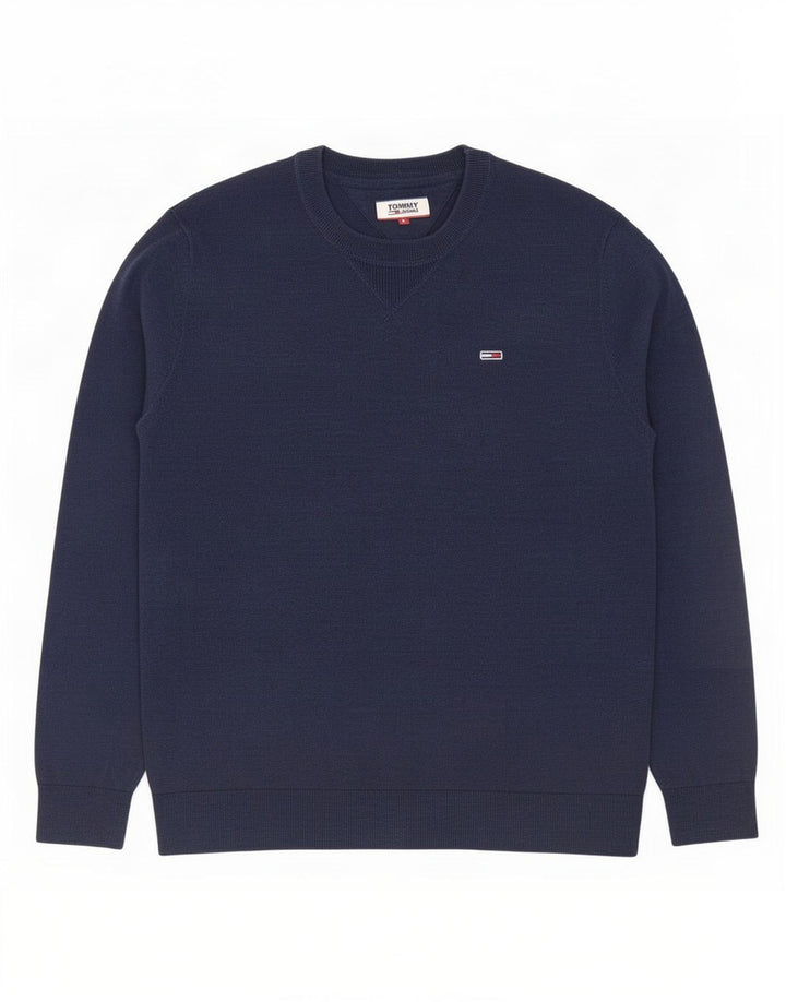 Maglione maglione girocollo da uomo Tommy Hilfiger piccolo in cotone blu navy
