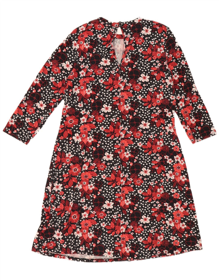 Abito a trapezio con maniche a 3/4 da donna Marks & Spencer UK 12 medio nero floreale