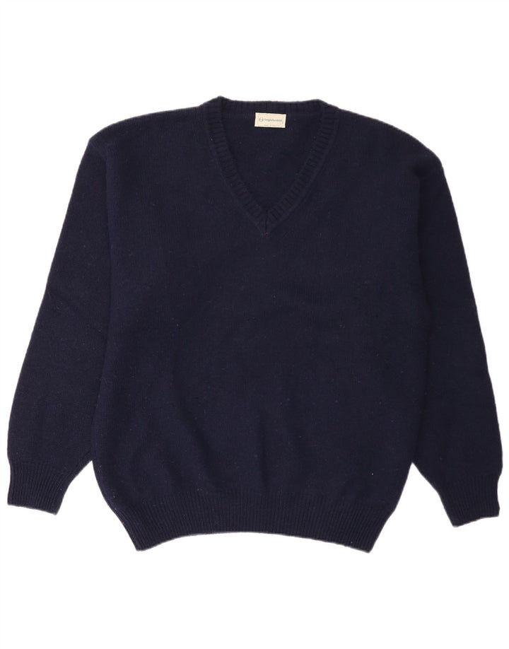 Maglione da uomo con scollo a V Sergio Tacchini XL in lana blu navy
