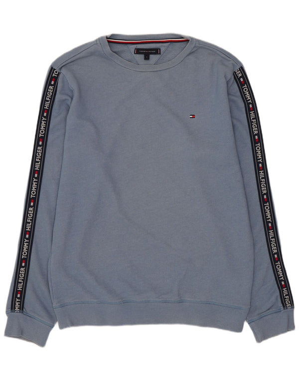 Tommy Hilfiger Uomo Felpa grafica Maglione Grande Blu Colourblock in cotone