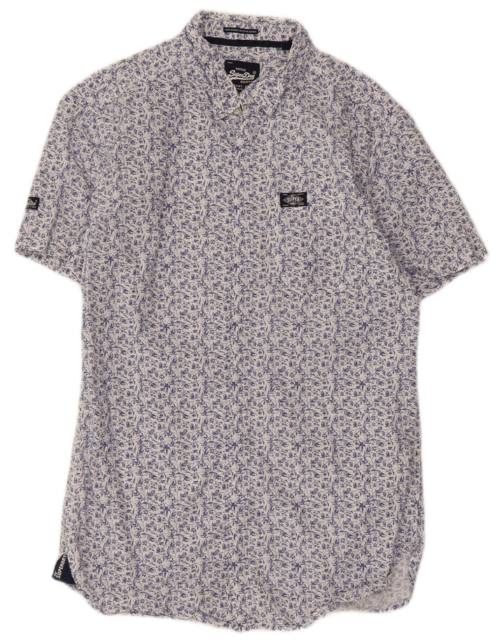 Camicia a maniche corte da uomo SUPERDRY in cotone floreale blu piccolo