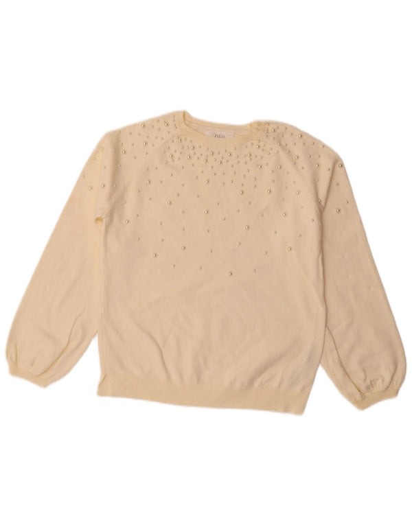 Maglione Zara per ragazze con scollo a barca 11-12 anni in cotone maculato bianco sporco
