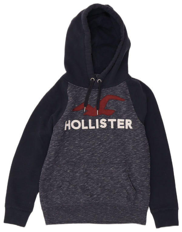 Maglione con cappuccio grafico da uomo HOLLISTER XS in cotone color block blu navy