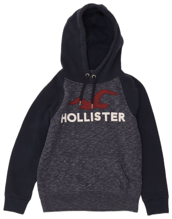 Maglione con cappuccio grafico da uomo HOLLISTER XS in cotone color block blu navy