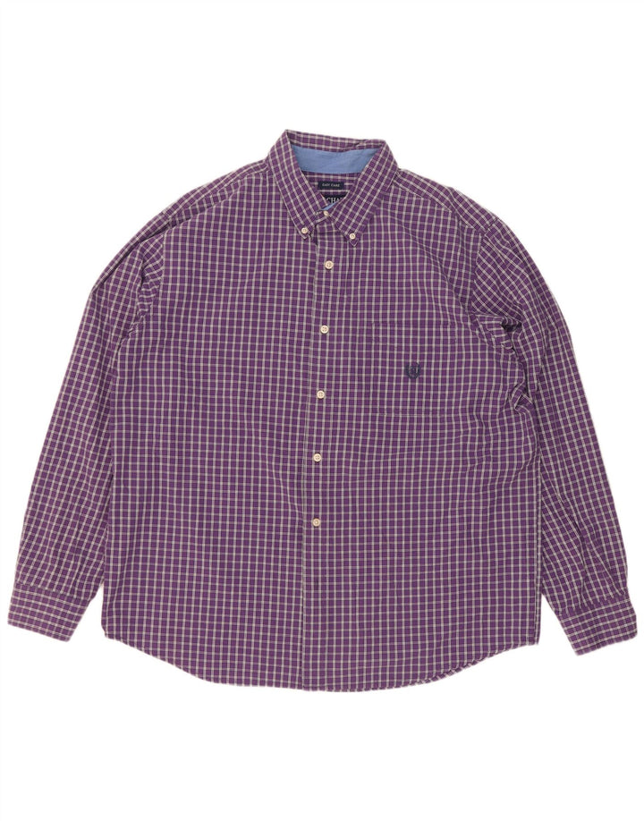 Chaps Camicia da uomo Easy Care XL Viola a quadri in cotone