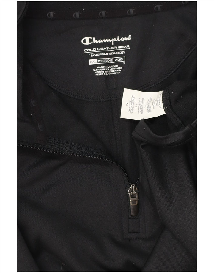 CHAMPION Top da tuta pullover con zip e collo da uomo 2XL poliestere maculato nero
