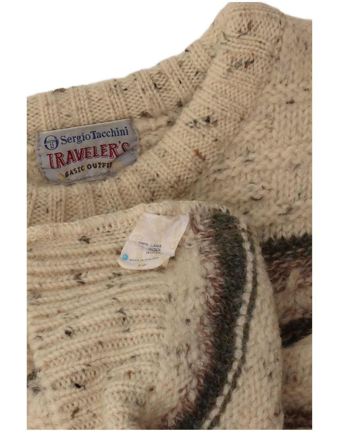 SERGIO TACCHINI Maglione maglione girocollo da donna UK 16 Grandi righe beige
