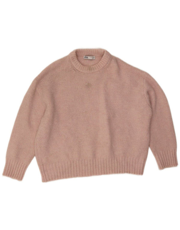 Maglione corto girocollo oversize da donna Zara UK 16 Large Rosa