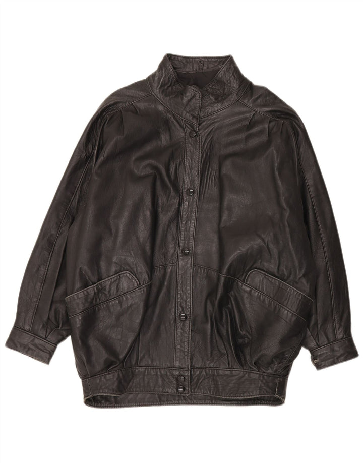 Giacca in pelle da donna vintage UK 20 2XL Pelle nera