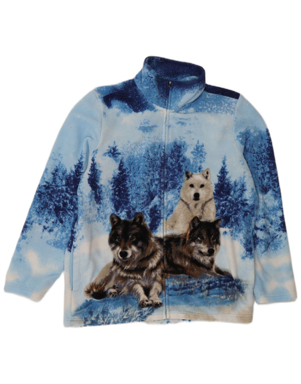 Giacca in pile con grafica vintage da donna UK 16/18 grande stampa animalier blu