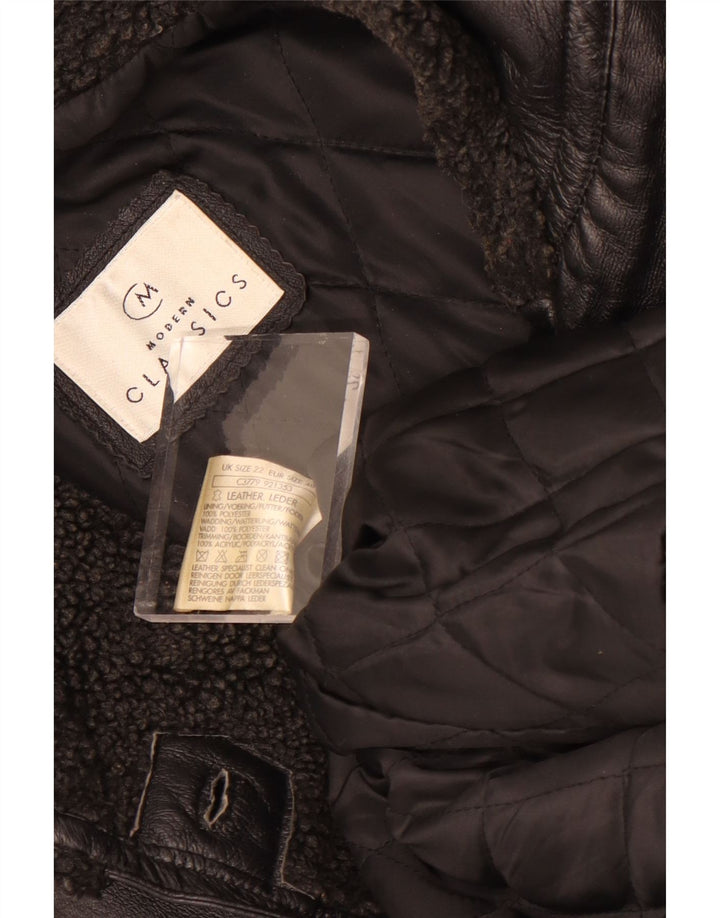 Cappotto in pelle con cappuccio da donna Modern Classics UK 22 3XL Pelle nera