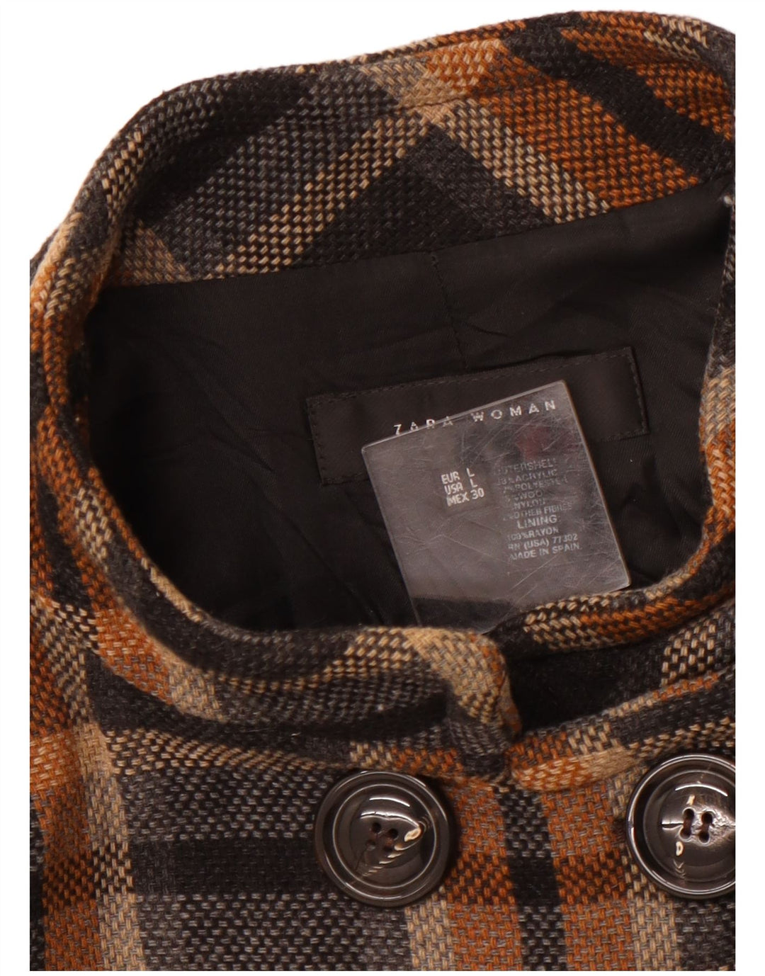 Cappotto doppiopetto da donna ZARA UK 14 Acrilico a quadri neri grandi